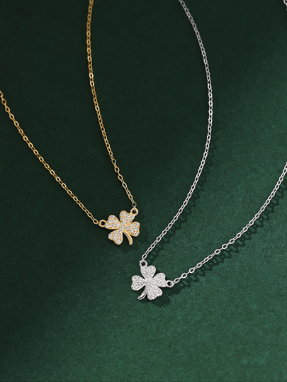 1 PC Fashion Exquisite 925 Sterling Silver Fine Jewelry Opal Four-Leaf Clover Necklace Women For Party Birthday Gift Daily Wear