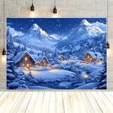 1 قطعة خلفية جديدة لعيد الميلاد السعيد، من قماش البوليستر، مشهد جبل الثلج والكوخ المريح لعيد الميلاد، غابة مغطاة بالثلج، ديكور المنزل في عيد الميلاد والشتاء، خلفية تصوير لحفلة الشتاء وعيد الميلاد