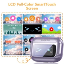 MINISO MS201 Al 夹式耳机，翻译耳塞。通过 APP 翻译 134 种语言，带视听触摸屏，蓝牙 6.0 耳塞，无线耳机，用于音乐和电话通话 - 黑色 MS201 AI - 查看 2