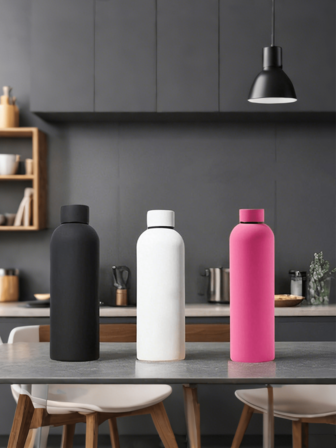 1 pieza Botella de acero inoxidable de doble capa con aislamiento al vacío, de unicolor y boca pequeña, botella de yoga, botella de agua deportiva de verano, en múltiples colores, adecuada como regalo de apertura escolar, vacaciones y cumpleaños para niños y niñas, negocios, oficina, botella de viaje aislada al vacío para el hogar, botella de agua con superficie de goma suave