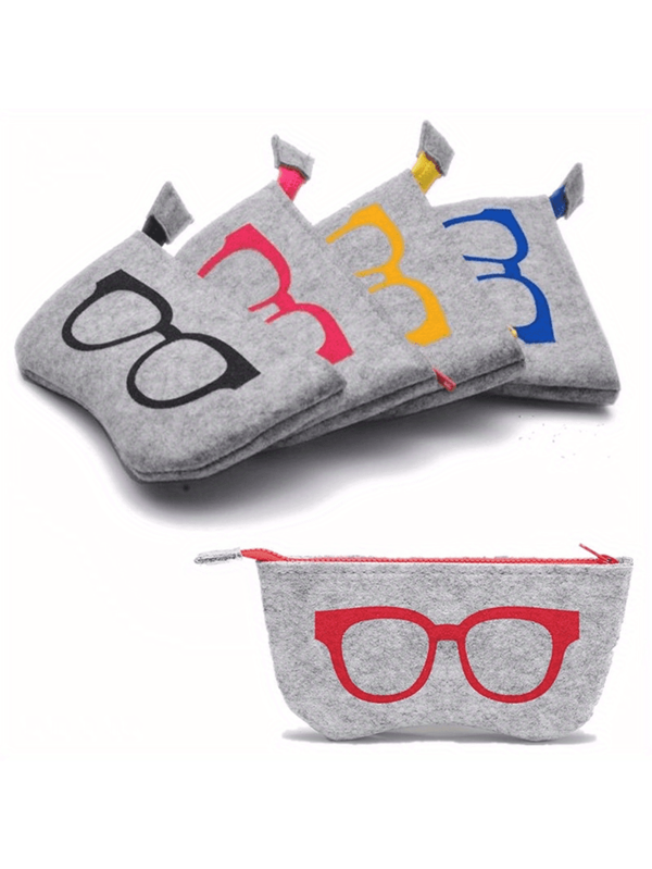 1pc Stylish Soft Felt Glasses Case - Colorful Eye Design, Portable Durable Fashion Eyeglass Box, Unisex, With Zipper Closure, Cute Eyewear Case