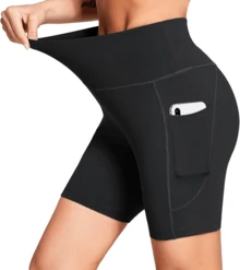 3-Pack Women's High-Waisted Workout Shorts - 5" Biker Shorts Design With Tummy Control & Side Pockets, Breathable & Quick-Dry For Yoga, Running & Gym - 3件 - 查看 5