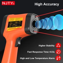 NJTY 1pc Professional Industrial Infrared Thermometer For Industrial Use, High And Low Temp Alarm, 2 Laser Targeting, Accurate Laser Surface Temperature Reader, 800℃/1500 ℃ For Selection