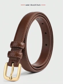 2条/1条针扣女士腰带装饰，适用于牛仔裤、裙子、长裤，纤细1.8厘米极简腰带，纯色休闲复古PU皮女士腰带，四季皆宜