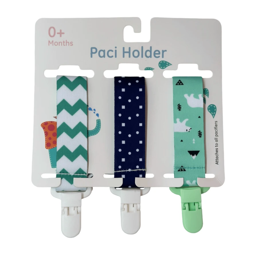 Kit 3 Universal Pacifier Clips For Babies - Unisex Clip - Polar Bear + Pots + Stripes - View 1
