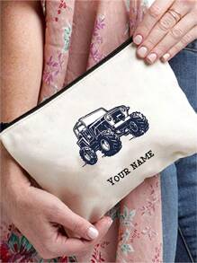 1 件定制女士零钱包、化妆包、珠宝收纳包、小袋、手拿包、多功能、格子、可爱、刻字、短语、姓名印刷、轻便、礼物、独特、DIY、教师节、万圣节 - 米色 - 查看 8