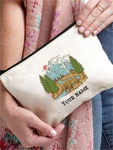 1 件定制女士零钱包、化妆包、珠宝收纳包、小袋、手拿包、多功能、格子、可爱、刻字、短语、姓名印刷、轻便、礼物、独特、DIY、教师节、万圣节 - 米色 - 查看 5