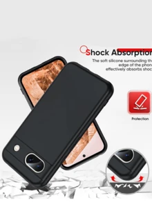 2Pcs Silicone Case Compatible With Google Pixel, Full Body Silky Soft Touch Phone Case With Camera Protection, Shockproof Cover With Microfiber Lining, Black - Black - View 2