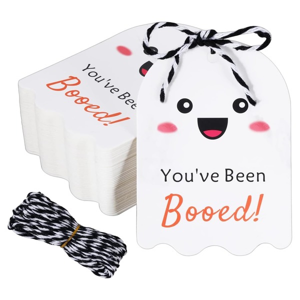 50Pcs Ctue Tags With String, You've Been Booed Gift Tags, Happy Halloween Tag For Goodie Bags, Cute Name Tag Stickers, Boo Bags Hanging Candy Bag Wrap Tag