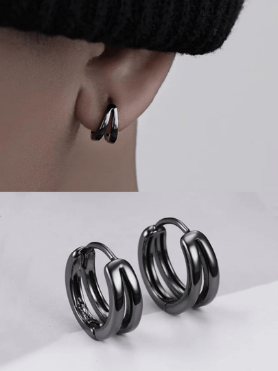 1 Pair Minimalist Double Circle Earrings, Suitable For Men Daily, Festival, Banquet Wear