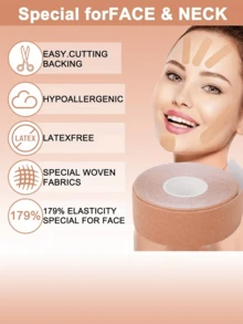 1/2 片装面部和颈部抗皱提拉胶带，面部肌肉提升贴，额头、嘴巴、下巴和颈部多功能高弹力护肤贴 - 彩色 - 查看 6