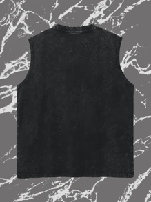 High-Quality Graphic Men's Sleeveless Vest T-Shirt - 230g Heavyweight Pure Cotton Washed Distressed Tank Top ("DINAMIKA" & Graffiti Tags Full Print, New Arrival, Fashion Casual All-Match, All Seasons Wear)