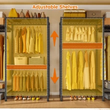 EnHomee Commercial Heavy Duty 5-Rod Rolling 900LB Capacity Garment Clothing Rack 74.8"W 76.8"H Metal Material Portable & Sturdy Storage, Black - 黑色 - 查看 7