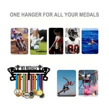 1 Stück 11,81*3,94 Zoll Wandmontage Metall Sportmedaillenhalter, innovatives Schmiedeeisen Medaillen Display Regal hält 45 Medaillen für Laufen Fußball Softball, moderne Heimdekoration ideales Weihnachtsgeschenk für Sportler - Schwarz - Übersicht 9