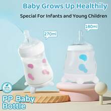 1个180ml/270ml奶牛图案奶瓶，宽口PP材质，防呛，可爱卡通奶瓶，适合日常使用 - 彩色 - 查看 3