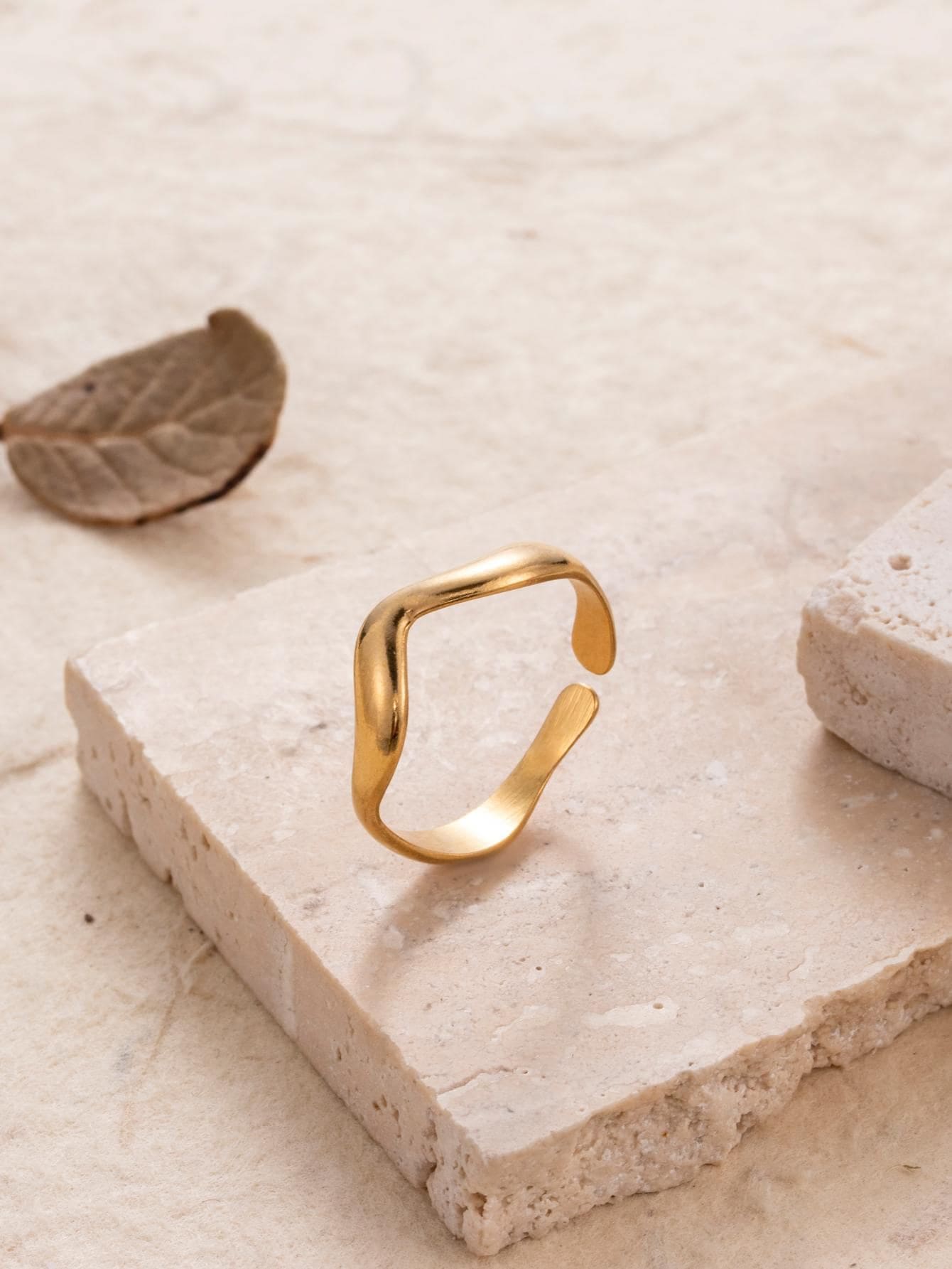 Toppiercing 1pc Fashion Stainless Steel Wave Design Cuff Ring For Women For Daily Decoration - Yellow Gold - View 1
