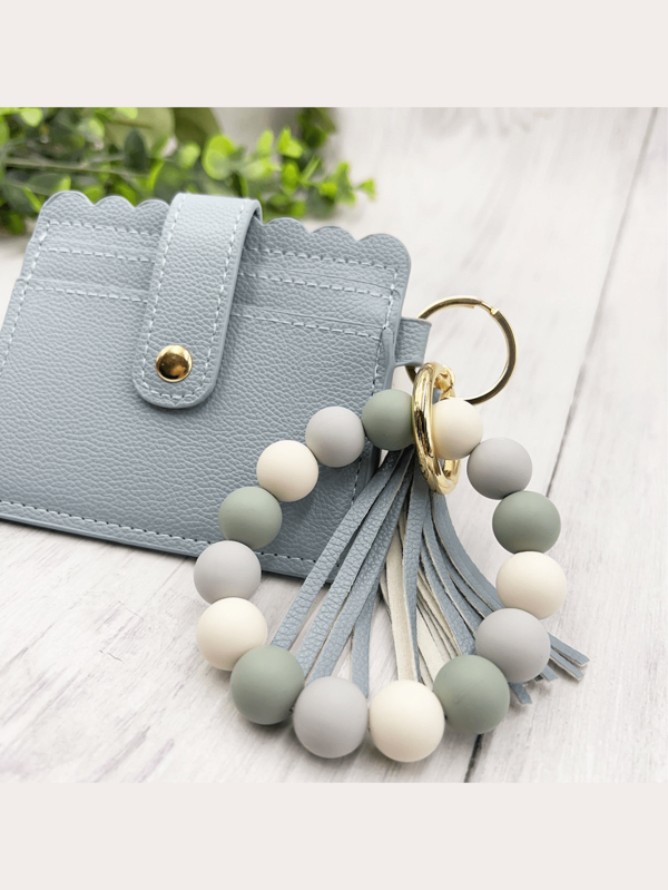 1pc Colorful Silicone Beaded Tassel Card Holder Keychain, Wallet, Bus & Bank Card Holder 2-In-1, Gift For Mom, Friends, Back To School Gift For Classmates, Teachers