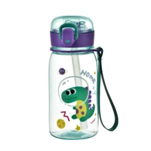 1pc 400ml Baby Dinosaur Straw Water Bottle, Safety Lock Lid, Portable Handle Cup, Drink Water Training Cup, Suitable For Daily Use