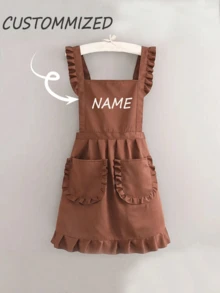 1pc Customized Printed Stylish Apron, Women's Elegant Customized Printed Apron, Stain Resistant, Apron Cute Lace Skirt Apron,Black Stain Resistant Apron,Sleeveless Apron,For Home, Kitchen,Nail Shop,Cooking, Baking, Nail Salon, Women Work Uniform,Coffee Smock,Home Cooking Clean Sleeveless Bib Apron