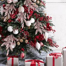 1/2/3 piezas Planta artificial con hojas con brillo, decoración de árbol de Navidad artificial y linda flor, para fiesta de boda, hogar, interior, mesa de comedor, habitación, decoración de Navidad, regalo, corona, accesorios de decoración de ratán DIY, decoración de árbol y planta de Navidad - oro rosa - Ver 3