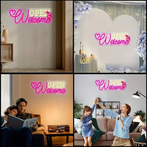 1 Stück Willkommen Offen Neon Schild, Geschäft Willkommensschild LED Schild, Gewerbliches Neon Licht Wanddekoration Schild, Neon Licht Offen Schild mit USB-Stromversorgung, für Geschäfte, Bars, Läden, Salons, Hotels