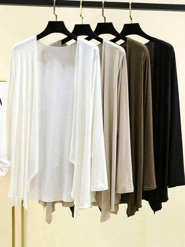 1pc Unisex Asymmetrical Loose Thin Long Sleeve Cardigan In Black, Apricot, Pink, Gray, Khaki, Modal Fabric, Air Conditioning Shawl