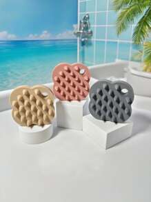 1pc Shampoo Massage Brush Silicone Hair Comb In The Shape Of Clover, Used For Scalp Cleaning And Massage, Wet/Dry Use, Solid Color, Portable Massage Tool For Travel