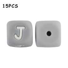 15件/26件，12MM灰色字母（A-Z）硅胶方珠，适合DIY手工吊坠装饰，适合DIY珠宝制作、钥匙扣、手链、挂绳和笔珠，钥匙扣制作材料 - 彩色 - 查看 18