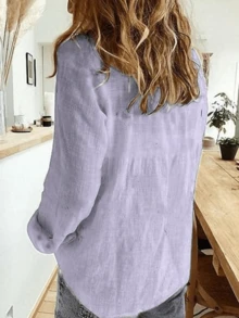 Solid Button-Up Shirt, Elegant Long Sleeve Collared Shirt - Light Purple - View 2
