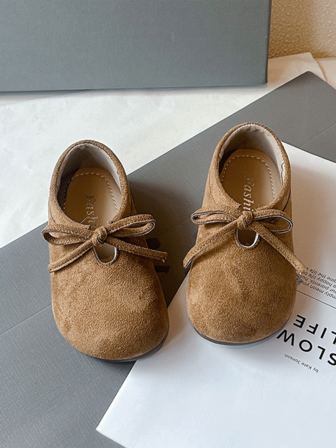 1 Pair Children Brown Bow Velvet Slip-On Shoes, Suitable For All Seasons (Spring, Summer, Autumn, Winter), Elegant Outfit, For Boys & Girls, Outdoor Activities
