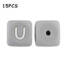 15件/26件，12MM灰色字母（A-Z）硅胶方珠，适合DIY手工吊坠装饰，适合DIY珠宝制作、钥匙扣、手链、挂绳和笔珠，钥匙扣制作材料 - 彩色 - 查看 34