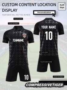 Bộ đồng phục bóng đá tùy chỉnh 2 món - Áo bóng đá và quần đùi in họa tiết cá nhân | Thêm tên/số điện thoại của bạn | Quà tặng đồ thể thao thấm hút mồ hôi. Quà tặng Halloween, Lễ Tạ ơn, Giáng sinh và Năm mới - màu đen - Xem 1