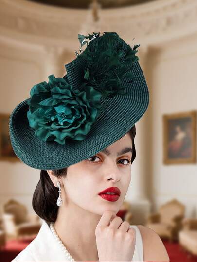 1pc Women's Exaggerate Straw Fascinators Headband Hat Clip Wedding Hair Accessories Flower Feathers Back To School Fascinator Hat Kentucky Derby Hat Hairband For Church Cocktail Tea Party Accessories, Tiny Hats, Mini Fascinator, Mini Cap, Mini Top Hat , Hair Accessories, School Stuff, Elegant,