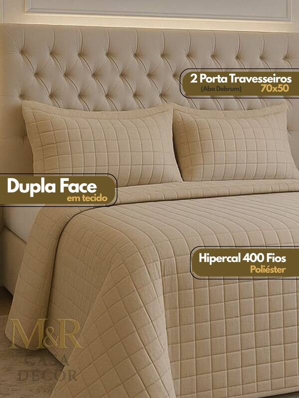 Roupa Cama QUEEN Dupla Face 400 Fios Poliéster 2 Porta Travesseiro Colcha Cobre Leito