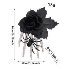 Halloween Black Rose Claw Side Clip - Spooky Spider Skeleton Ghost Hand Funky Hair Clips Headdress For Halloween Home Decor Halloween Decor Fall Decor Room Decor