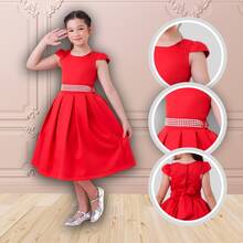 Children's Dress Girl's Round Party Wedding Baptism Graduation Youth Birthday Princess Style - Red - View 1