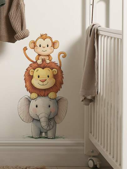 1 st väggklistermärke med akvarellmotiv, sött djurmotiv - elefant och apa - självhäftande PVC-dekal, lämplig för spelrum/barnrumsinredning, vardagsrum, dörr, dagisdekor, klassrum, heminredning och presenter
