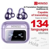 Miniso MS201 Al 夹式耳机，翻译耳塞。通过 APP 翻译 134 种语言，带视听触摸屏，蓝牙 6.0 耳塞，无线耳机，用于音乐和电话通话 - 紫色 MS201 AI - 查看 1
