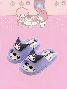 Sanrio Summer Cartoon Slippers (Purple-Kuromi), Girls & Boys Lightweight Anti-Slip Indoor/Outdoor Slide Sandals, With Comfortable Cloud Design, Parent-Child Matching Options, Multiple Character Choices