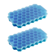 1/2/4件37格硅胶蜂窝冰格带盖冰块模具自制家用制冰盒速冻易脱模冰膜 - 藍色 - 查看 10