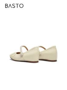 BASTO Minimalist Commuting Mary Jane Flat Round Toe Women Shoes, Fashion, Comfortable, Solid Color, Spring/Summer - Beige - View 4