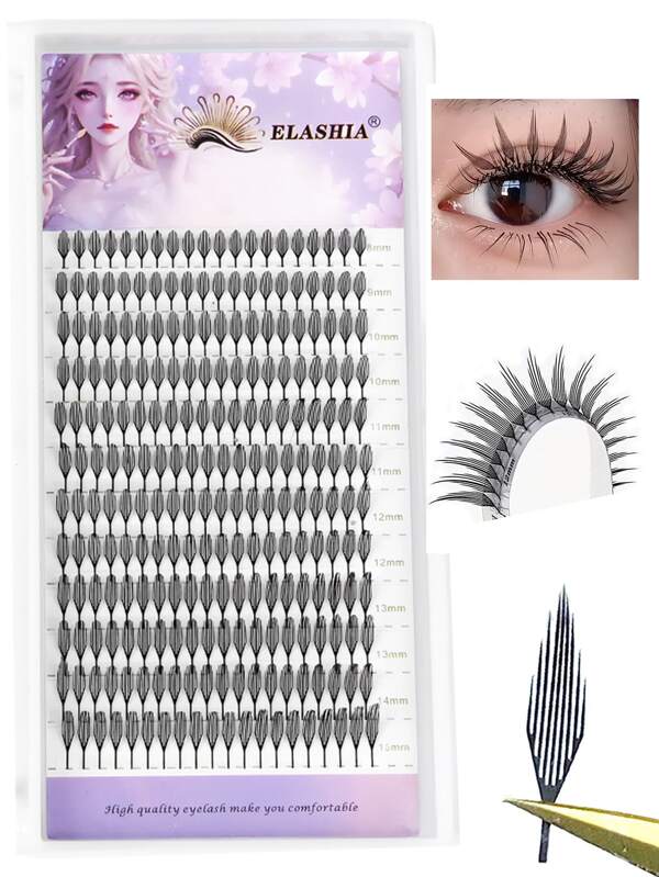 120pcs Premade Spire Eyelash Extensions Air Series Feather Shape Manga Anime Individual Lashes Volume Soft Black Flat Root Spikes Fans Eyelashes DIY Clusters Lash Salon -0.07 C Curl 8mm