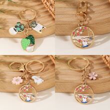 中国风兔子金属钥匙扣，可爱卡通动物兔子合金钥匙扣，返校背包装饰，汽车钥匙扣，节日派对礼物，适合植物和动物爱好者汽车配件哥特 Y2k