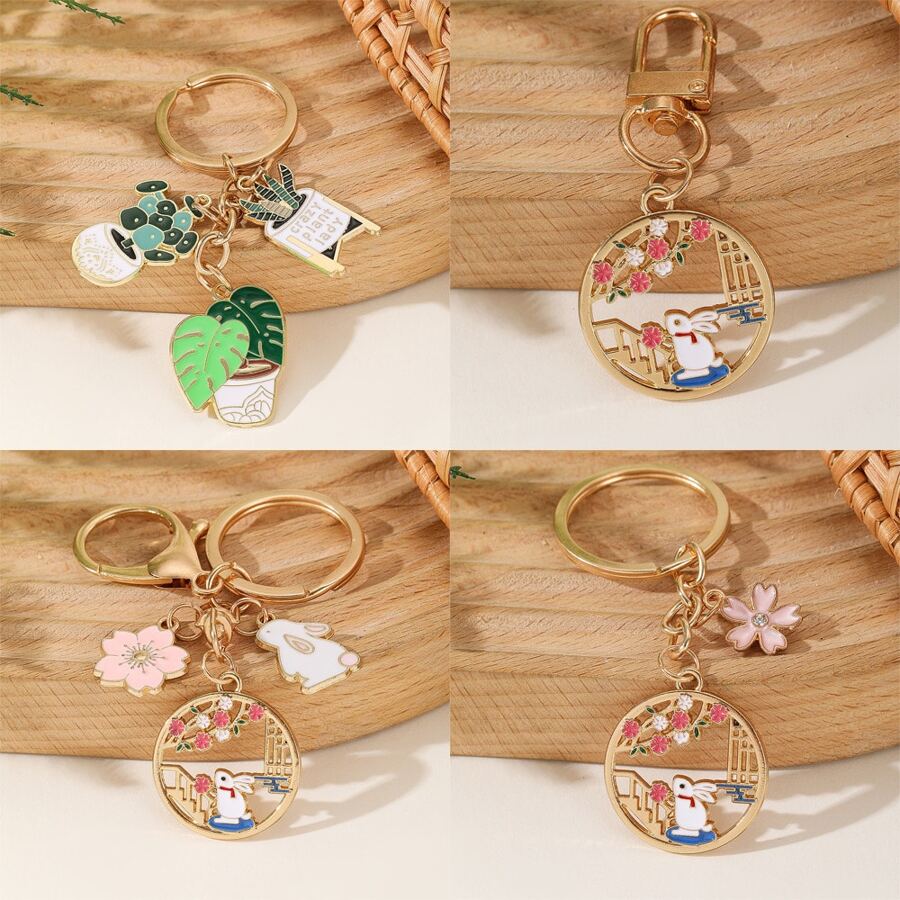 中国风兔子金属钥匙扣，可爱卡通动物兔子合金钥匙扣，返校背包装饰，汽车钥匙扣，节日派对礼物，适合植物和动物爱好者汽车配件哥特 Y2k