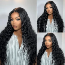 14-24inch Glueless Wigs Human Hair Pre Plucked Pre Cut 13*4Lace 180 Density ,Loose Straight Wigs, Deep Wave Wig,Body Wave Wigs, 4x4 Glueless Wigs ,100%Brazilian Human Hair, For Women Loose Wave Lace Front Wigs Human Hair,Suitable For Daily Wear, Mother's Day Gifts, And Holiday Parties. - Natural Black - 查看 8