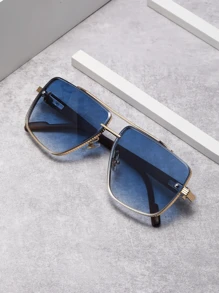 1pc Men's Fashion Metal & Wooden Grain Dual-Bridge Pilot Fashion Glasses Frame, Vintage European & American Style, Suitable For Riding, Driving, All Occasions, Full Rim Frame