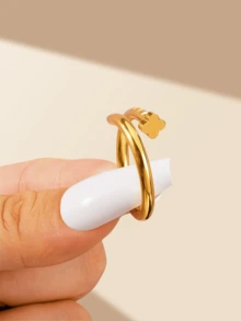 1 件时尚独特超酷简约不锈钢三叶草指甲形戒指首饰，尺码 6-10 可选，适合男女，四季日常佩戴 - 釘子四葉草戒指 - 查看 10