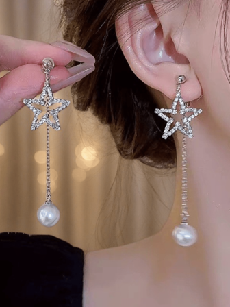1 对全水钻星形流苏耳环，适合日常佩戴