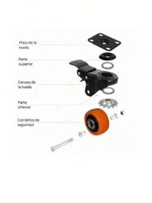 Yocharosa Kit 4 Piezas Rueda Mueble Repuesto Giratoria Freno Llanta Pvc - Naranja - Ver 6