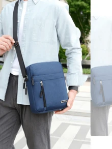 男士尼龙斜挎手机包，多层拉链信使单肩包手提包和钱包，适合商务旅行 - 彩色 - 查看 9